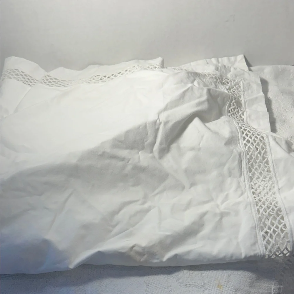 Restoration Hardware White Pillow Sham Cover with Intricate Trim 25 inch